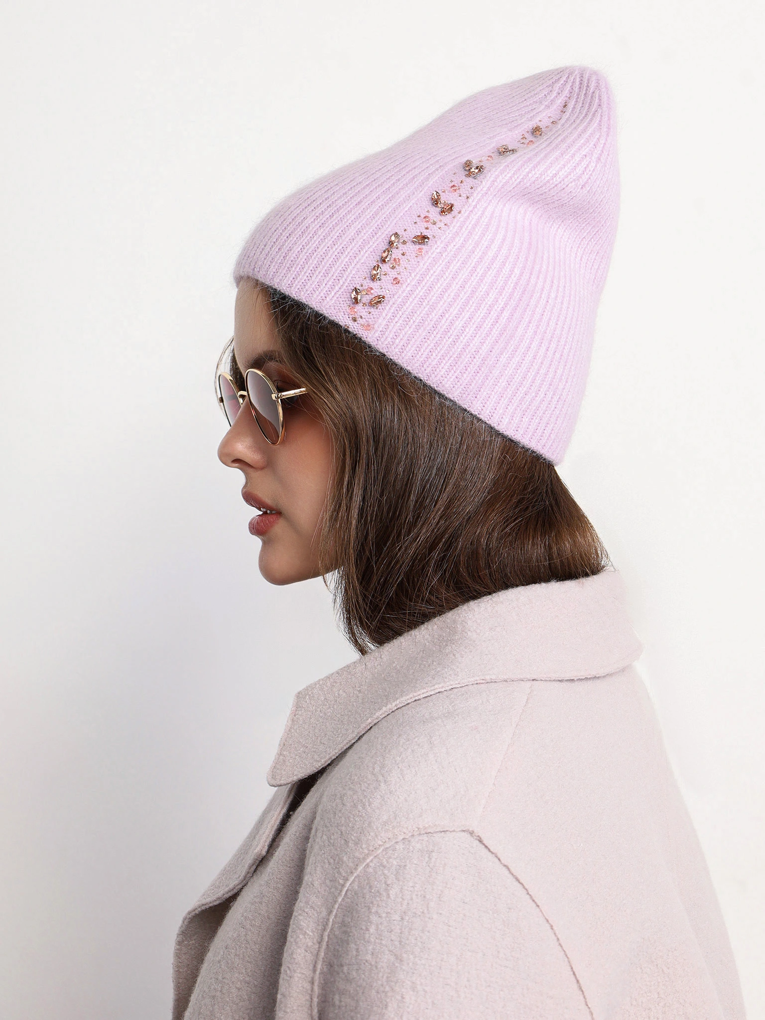 Шапка-бини двойная со стразами в ассортименте